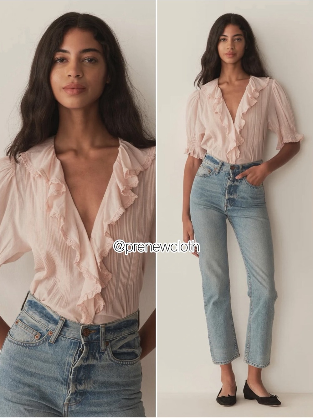 Doen Henri Top Blush Pink Ruffle Pintuck Romantic Blouse Size M